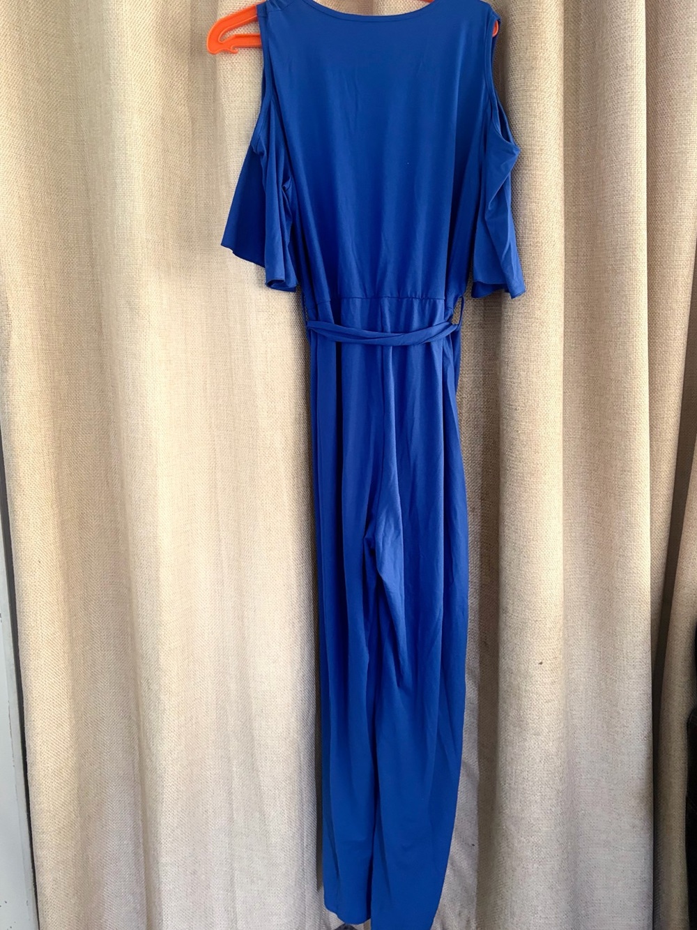 Cold-Shoulder Royal Blue Jumpsuit with Belt